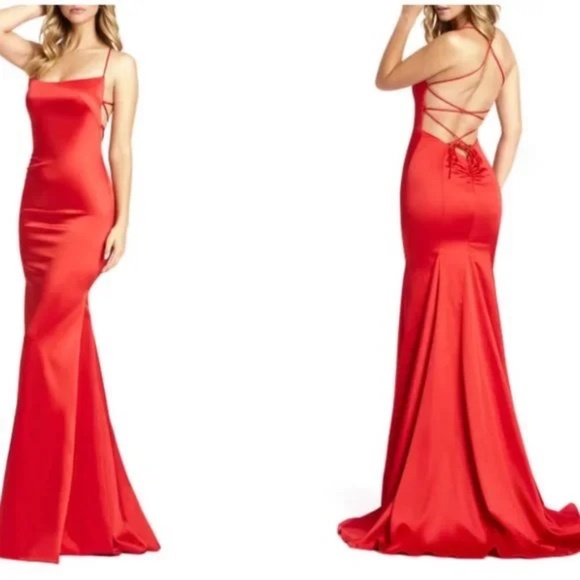 Mac Duggal Dresses & Skirts - Ieena for Mac Duggal 26268 Red Lace Up Back Charmeuse Gown